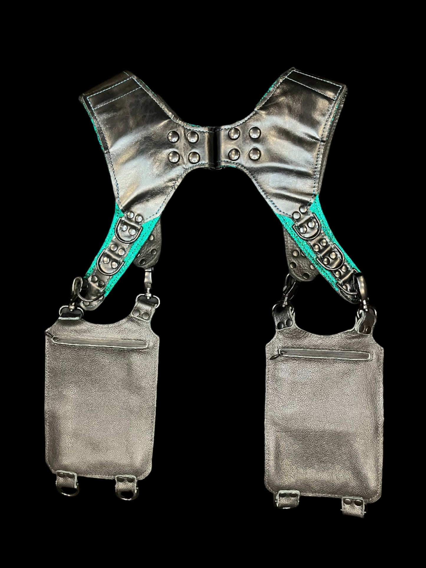 Back view of holster laid flat on a black background