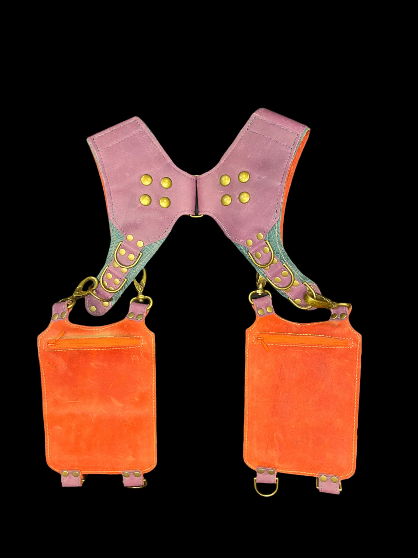 Back view of desert ride holster showing hidden zipper pockets