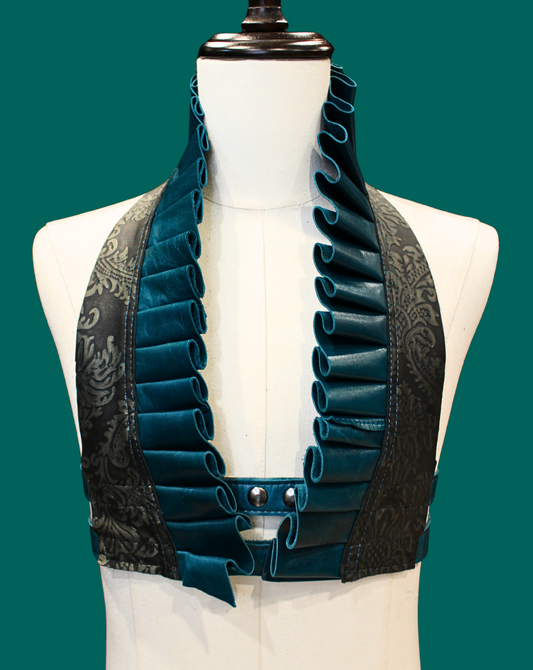 Teal & Floral Neck Ruff Top - Size 37